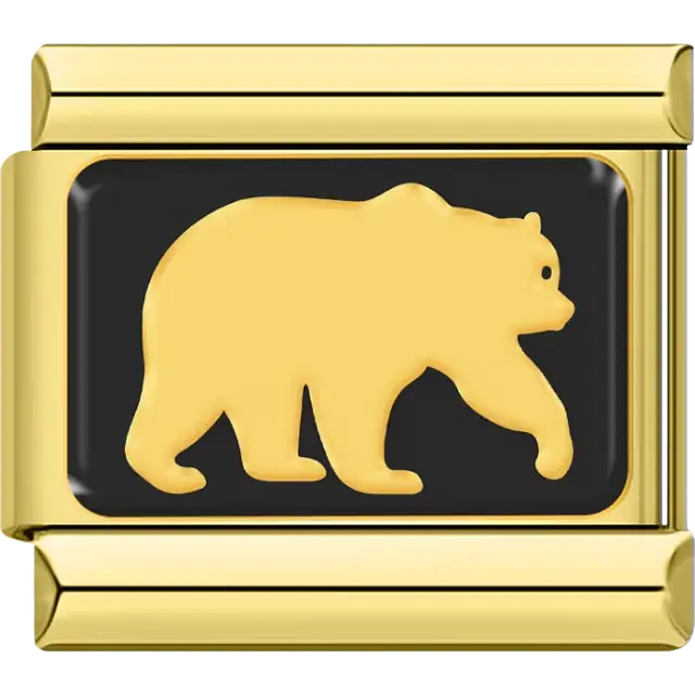 Gold bear silhouette on black background Italian charm bracelet link