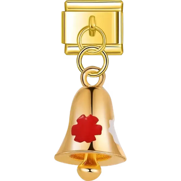 Gold bell with red and white accents dangle design Italian charm bracelet link
