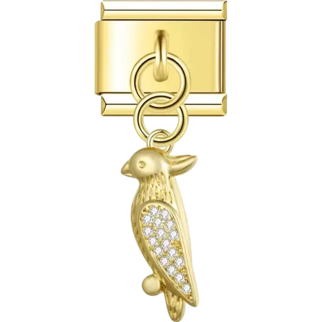 Gold bird with crystal-filled wings and detailed design Italian charm bracelet link