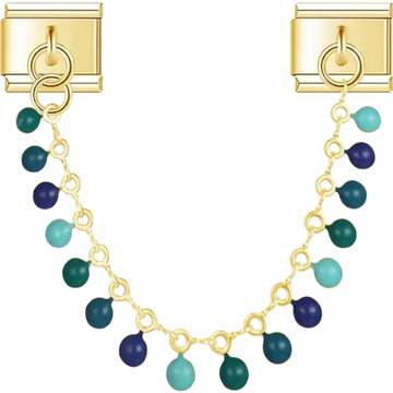 Gold safety chain with blue and green beads Italian charm bracelet link