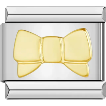 Gold bow design Italian charm bracelet link