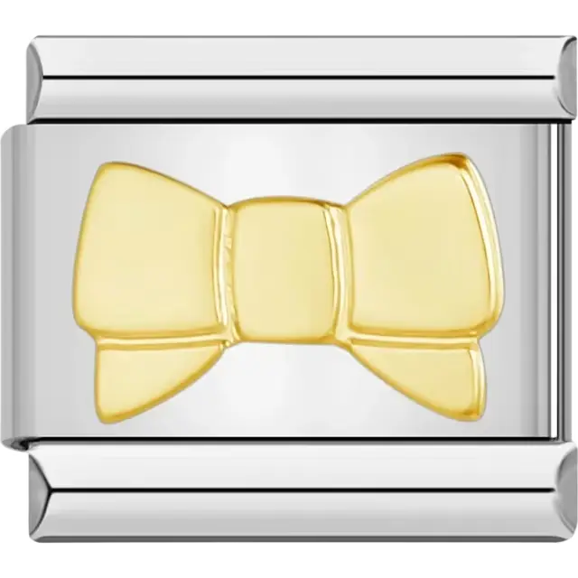 Gold bow design Italian charm bracelet link