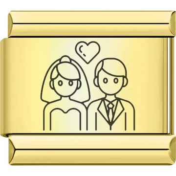 Gold wedding bride and groom with heart Italian charm bracelet link