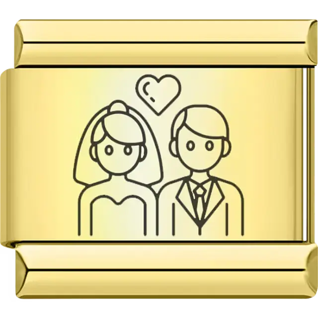 Gold wedding bride and groom with heart Italian charm bracelet link