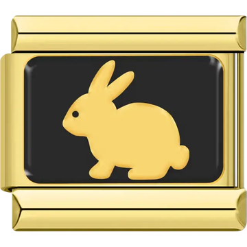 Gold rabbit silhouette on black background Italian charm bracelet link