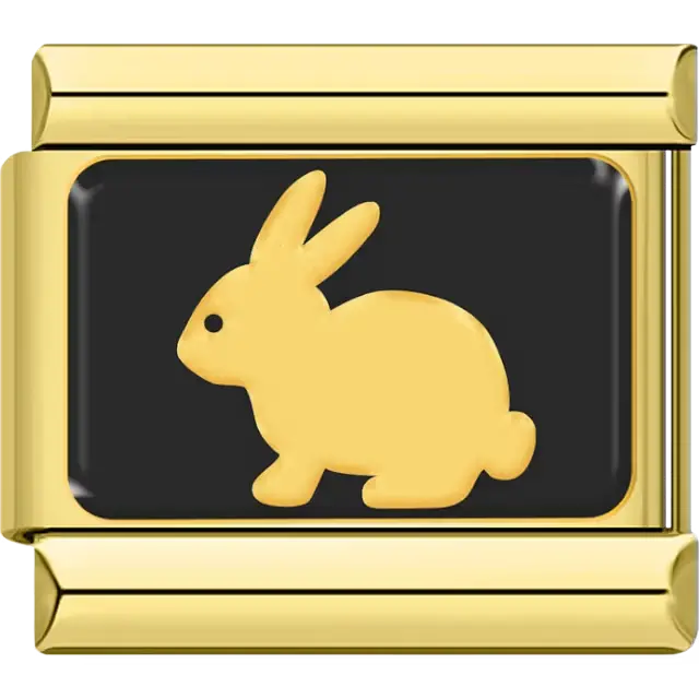 Gold rabbit silhouette on black background Italian charm bracelet link