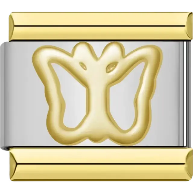 Elegant gold butterfly outline with intricate wing Italian charm bracelet link