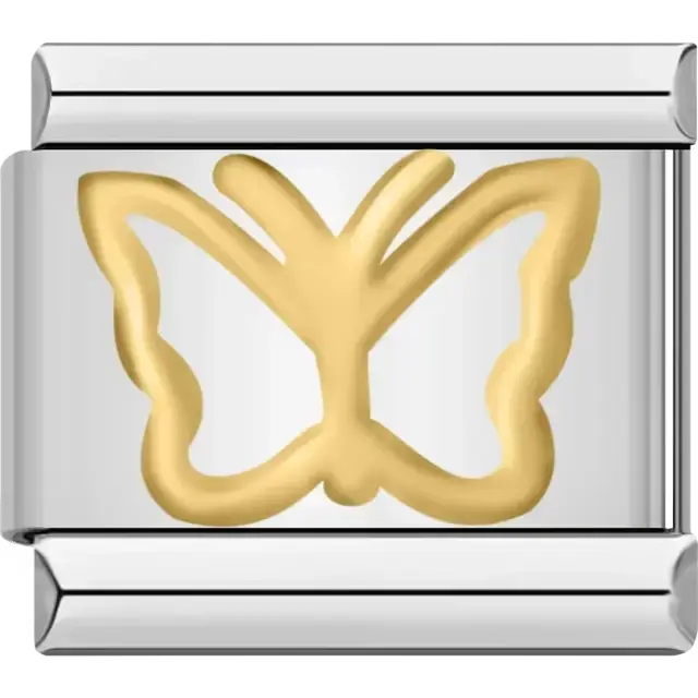 Elegant gold butterfly outline with intricate wing Italian charm bracelet link