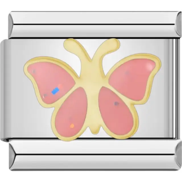 Gold butterfly with pink glitter-filled wings Italian charm bracelet link