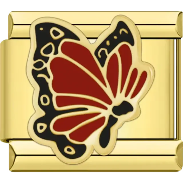 Gold butterfly with bold red and black wings Italian charm bracelet link