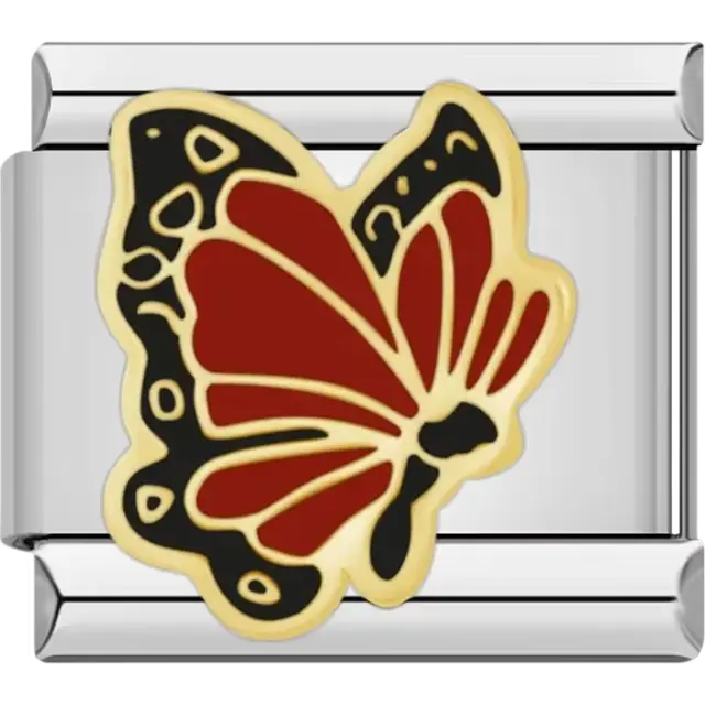 Gold butterfly with bold red and black wings Italian charm bracelet link