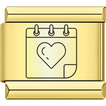 Gold calendar page with heart Italian charm bracelet link