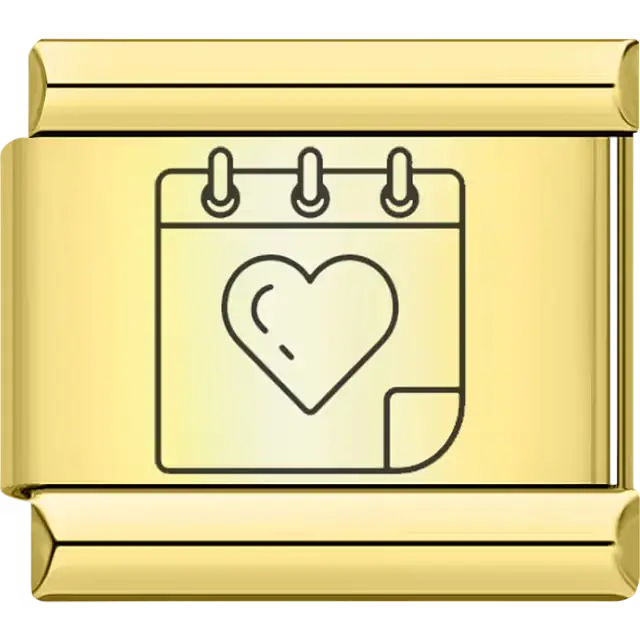 Gold calendar page with heart Italian charm bracelet link