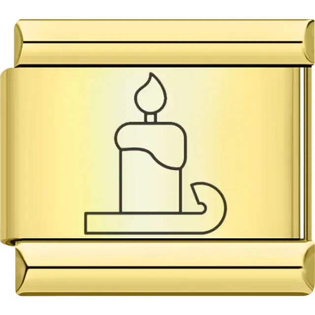 Gold candle on holder outline Italian charm bracelet link