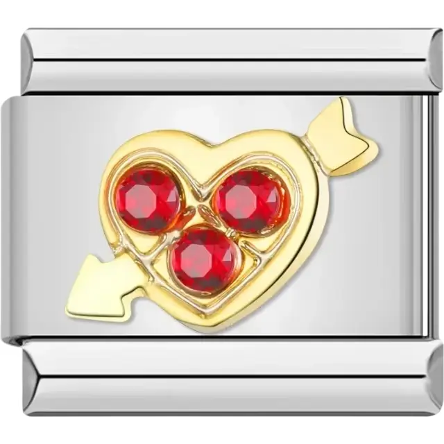 Gold candy design with red enamel details Italian charm bracelet link