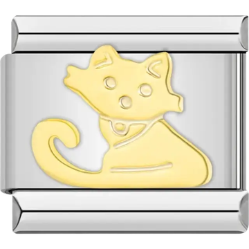 Gold sitting cat collar pet Italian charm bracelet link