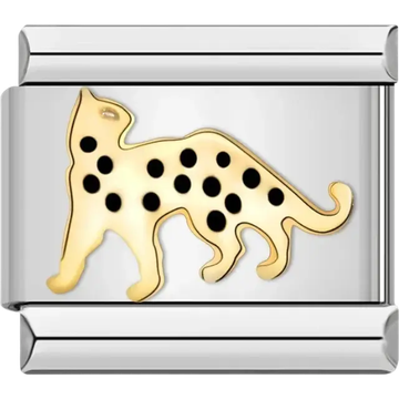 Black panther charm with detailed features and gold-tone outline