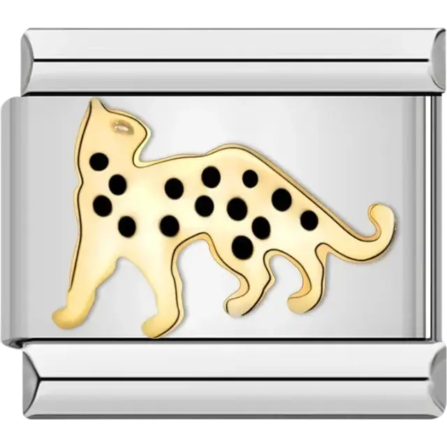 Black panther charm with detailed features and gold-tone outline