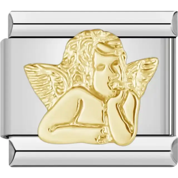 Gold cherub angel resting with wings design Italian charm bracelet link