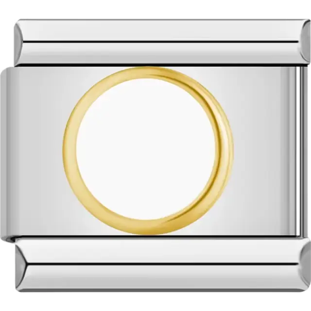 Gold circle outline with a white center Italian charm bracelet link