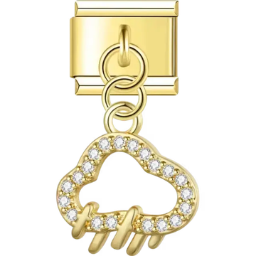 Gold cloud outlined with crystals and lightning bolt design Italian charm bracelet link