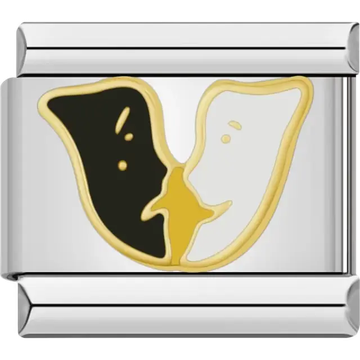 Gold and black comedy and tragedy mask design Italian charm bracelet link