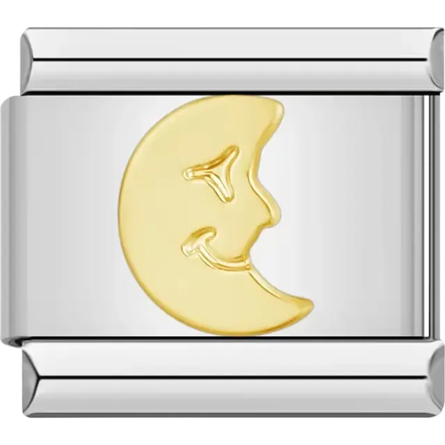 Gold crescent moon design Italian charm bracelet link