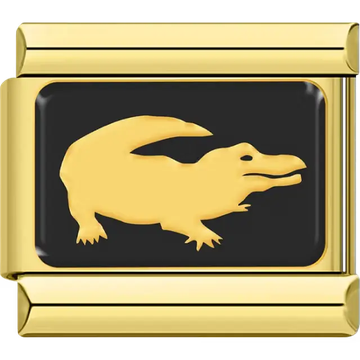 Gold crocodile silhouette on black background Italian charm bracelet link