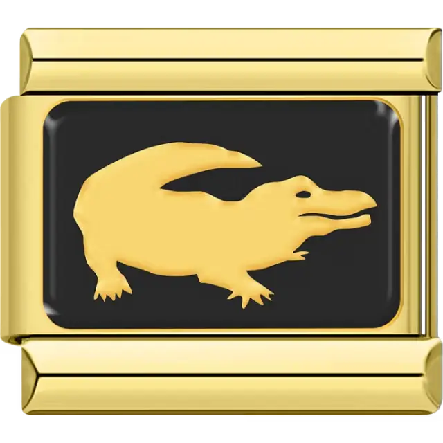 Gold crocodile silhouette on black background Italian charm bracelet link