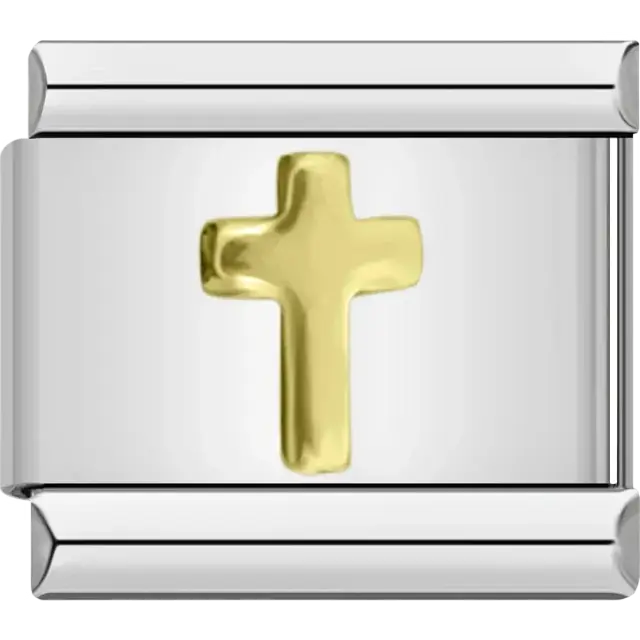 Simple gold cross Italian charm bracelet link