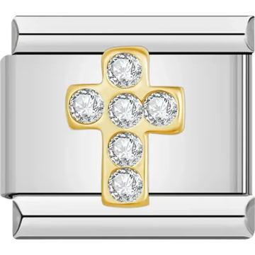 Gold cross design adorned with sparkling crystals Italian charm bracelet link