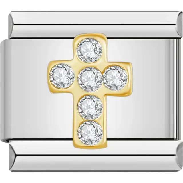 Gold cross design adorned with sparkling crystals Italian charm bracelet link