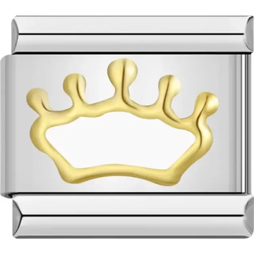 Gold crown outline with a white center Italian charm bracelet link