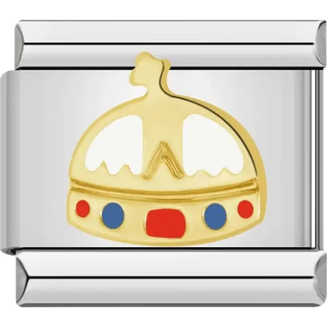 Gold crown with red blue and white accents Italian charm bracelet link