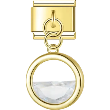 Gold-tone circle dangle charm with a suspended clear crystal detail Italian charm bracelet link