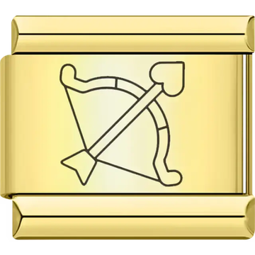 Gold cupid bow and arrow with heart Italian charm bracelet link