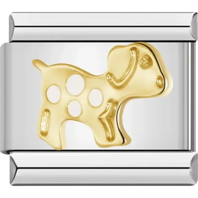 Gold Dalmatian dog Italian charm bracelet link