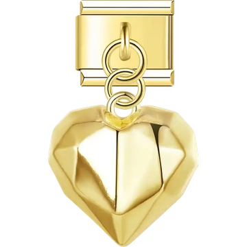 Gold geometric diamond heart dangle Italian charm bracelet link