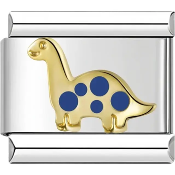 Gold dinosaur with blue spots Italian charm bracelet link