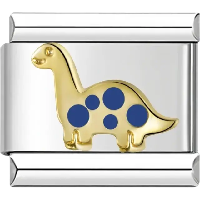 Gold dinosaur with blue spots Italian charm bracelet link