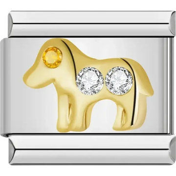 Gold dog with gemstone Italian charm bracelet link