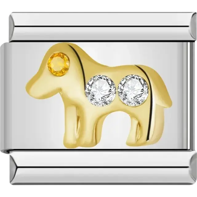 Gold dog with gemstone Italian charm bracelet link