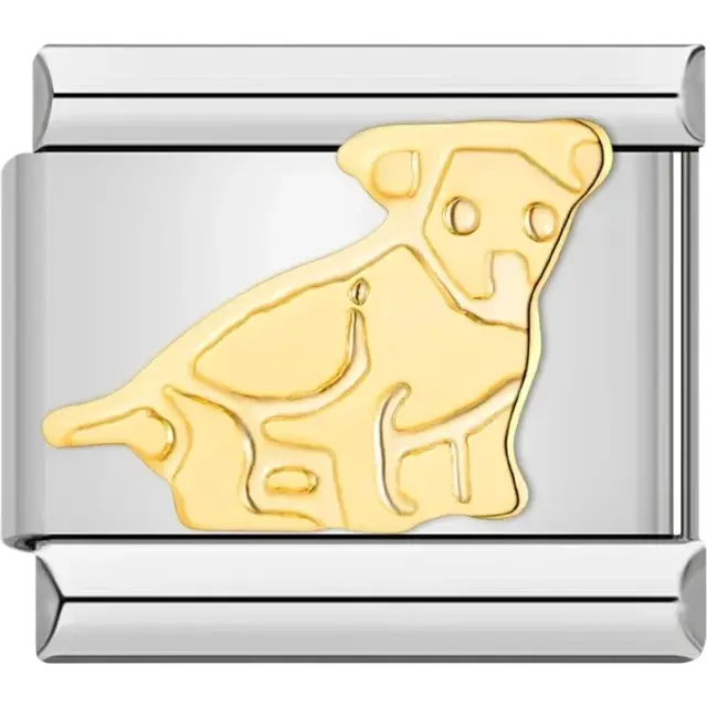 Gold dog outline design Italian charm bracelet link