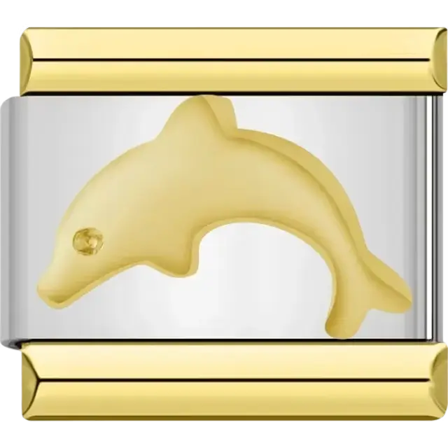 Gold dolphin Italian charm bracelet link