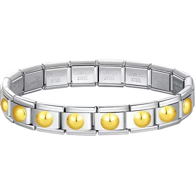 Gold dots charms composing stainless steel Italian bracelet