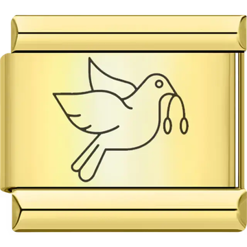 Gold dove with olive branch Italian charm bracelet link