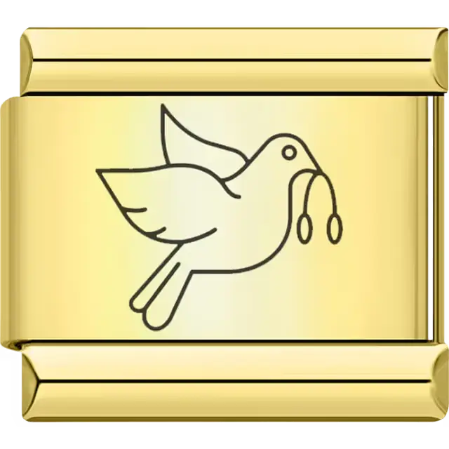 Gold dove with olive branch Italian charm bracelet link