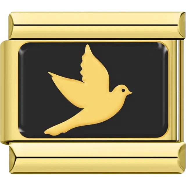 Gold dove silhouette on black background Italian charm bracelet link