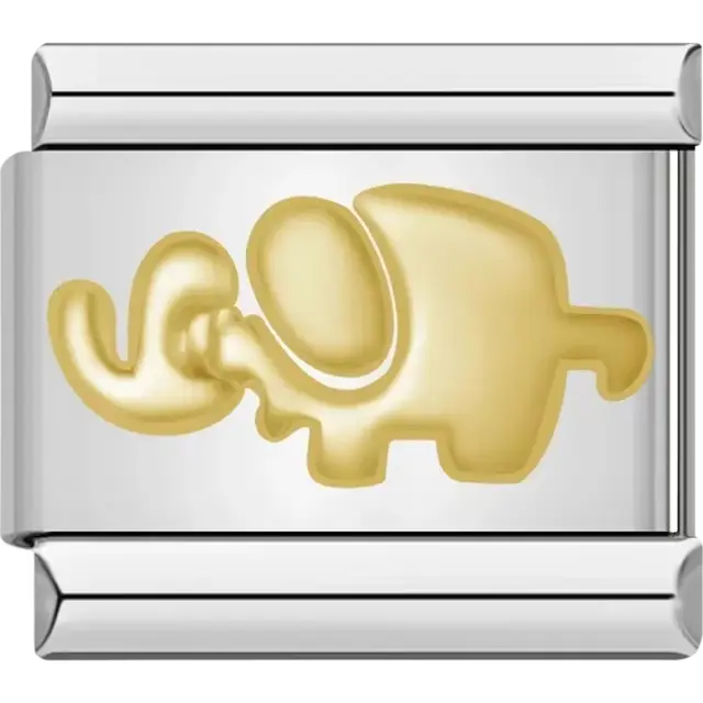Gold elephant silhouette Italian charm bracelet link