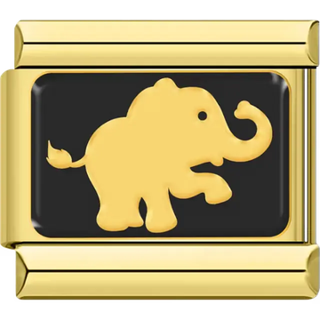 Gold elephant silhouette on black background Italian charm bracelet link